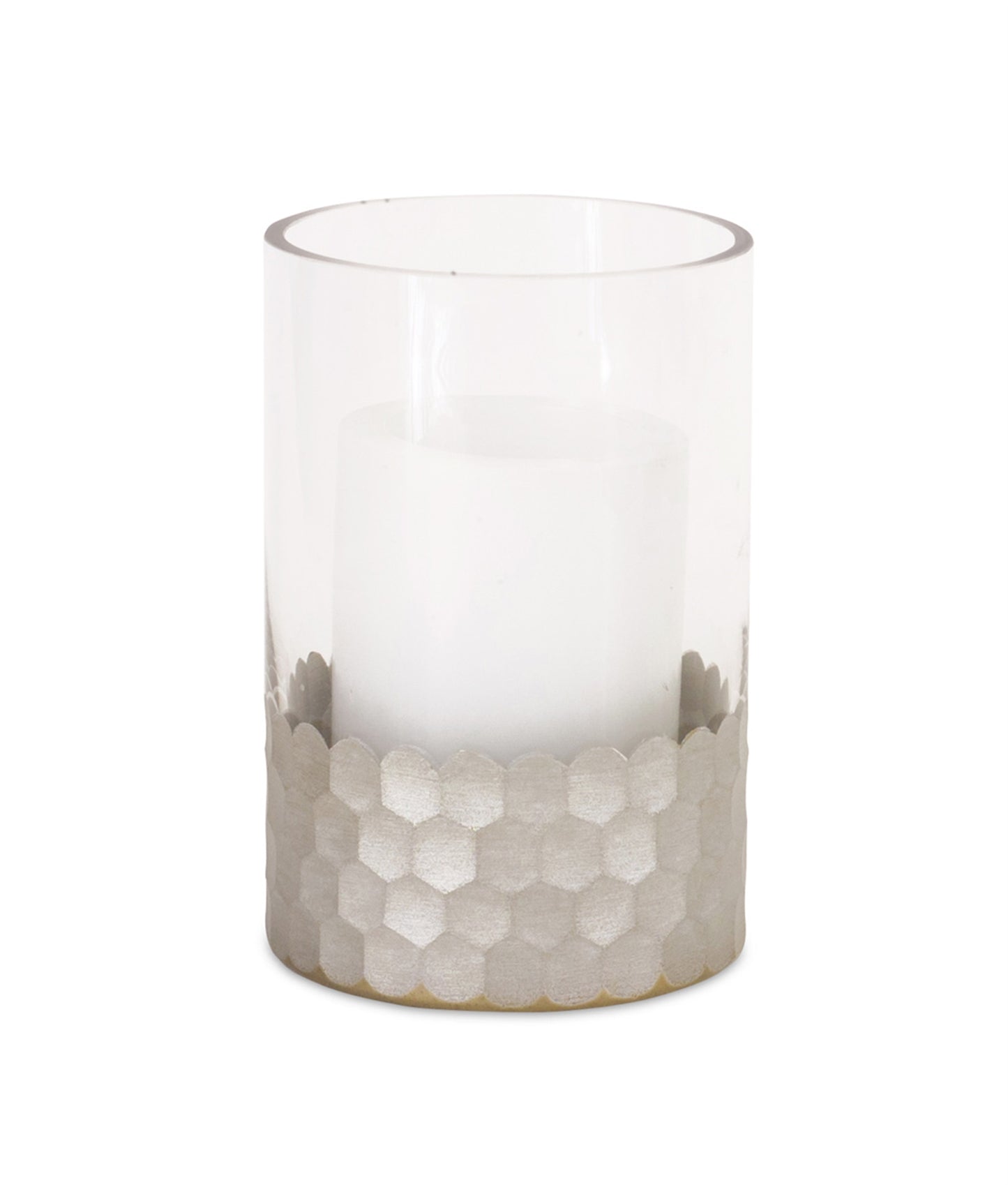 Glass Hurricane Candle Holder with Honeycomb (Set of 2)