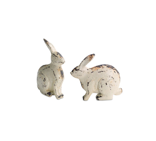 Distressed Ivory Rabbit Figurine (Set of 2)