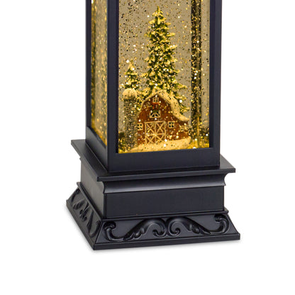 LED Snow Globe Lantern with Snowy Barn Scene 10.5"H