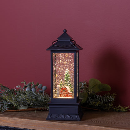 LED Snow Globe Lantern with Snowy Barn Scene 10.5"H