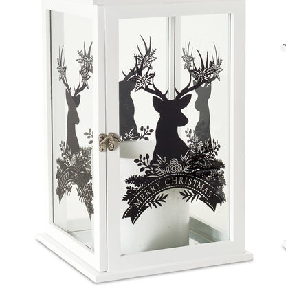 Wood Merry Christmas Lantern with Deer Design (Set of 2)