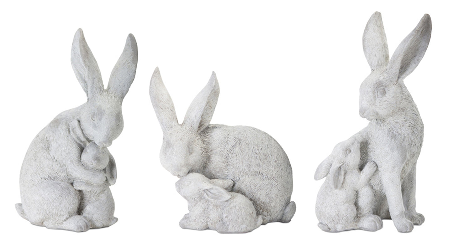 White Stone Garden Rabbit with Baby Bunny Figurine (Set of 6)