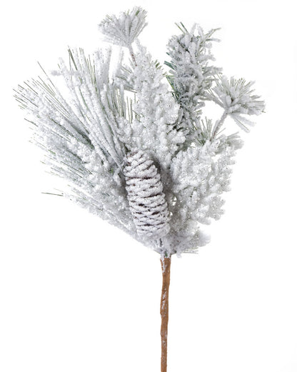 Flocked Mixed Pine Pick with Pinecone (Set of 12)