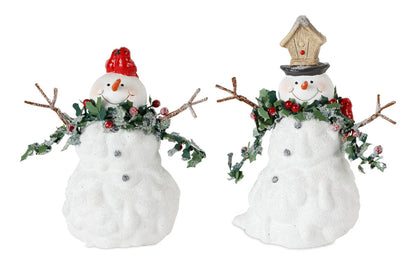 Terra Cotta Melted Snowman Family with Bird and Pine Accents (Set of 2)