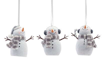 Holiday Snowman Ornament with Scarf Accent (Set of 2)