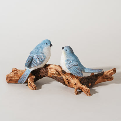 Natural Blue Birds on Branch Figurine 9.5"L