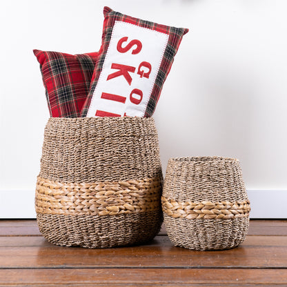 Woven Seagrass Basket with Wicker Accent (Set of 2)