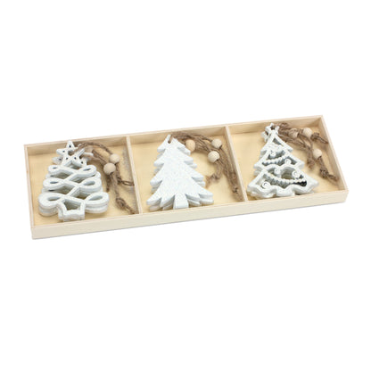 Wood Tree Tag Ornament with Beaded Hanger (Set of 9)