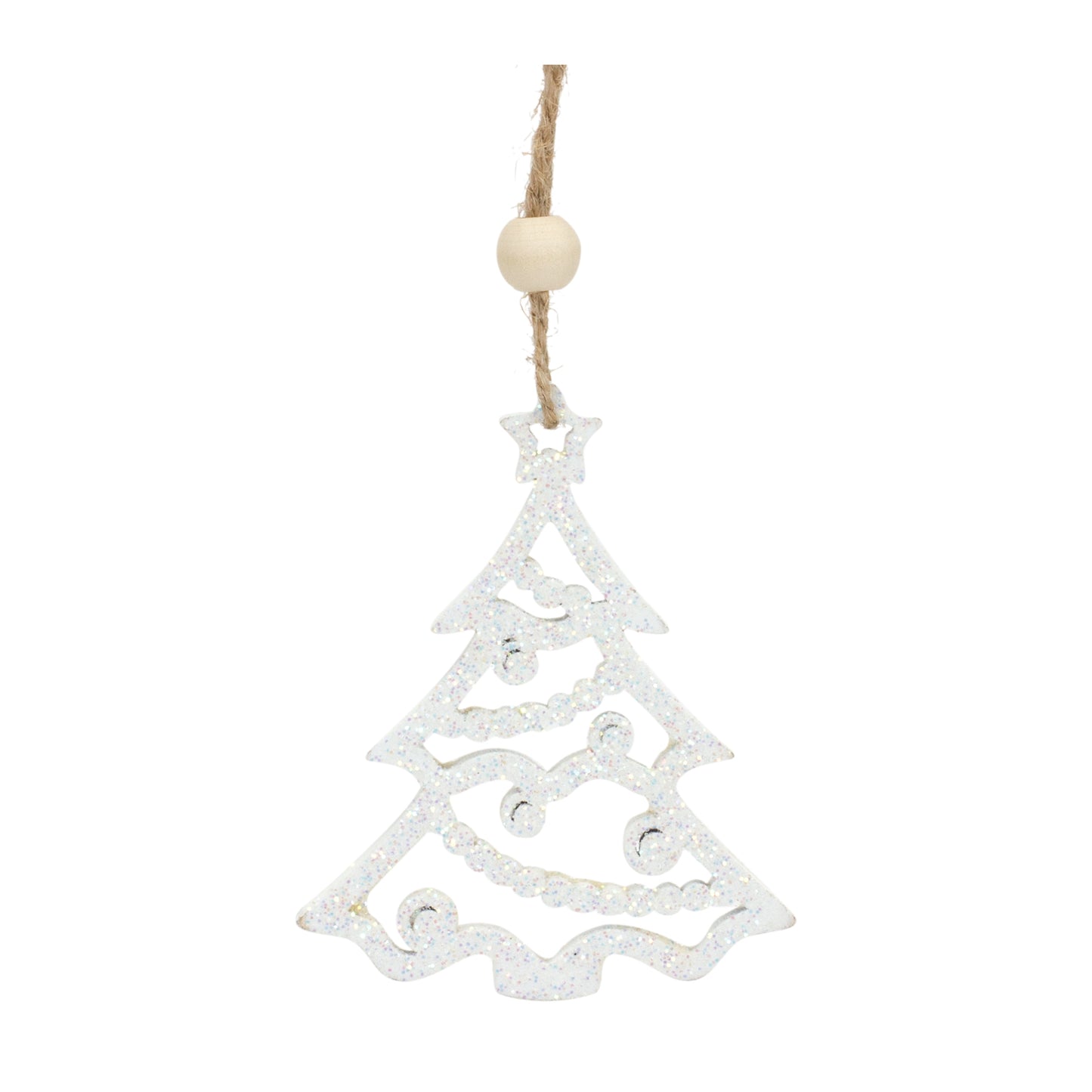 Wood Tree Tag Ornament with Beaded Hanger (Set of 9)