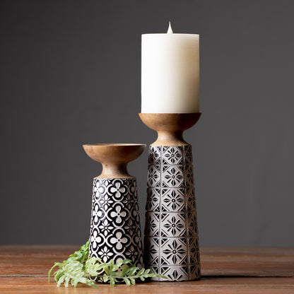 Black and White Ornamental Candle Holder (Set of 2)