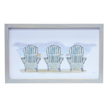 Watercolor Beach Chair Print with Fir Wood Frame (Set of 2)