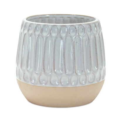 Ribbed Porcelain Vase with Two Tone Design (Set of 2)