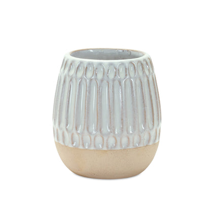 Ribbed Porcelain Vase with Two Tone Design (Set of 2)