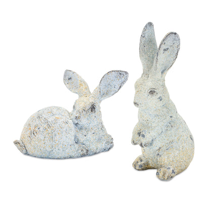 Weathered Stone Rabbit Statue with Distressed Finish (Set of 4)