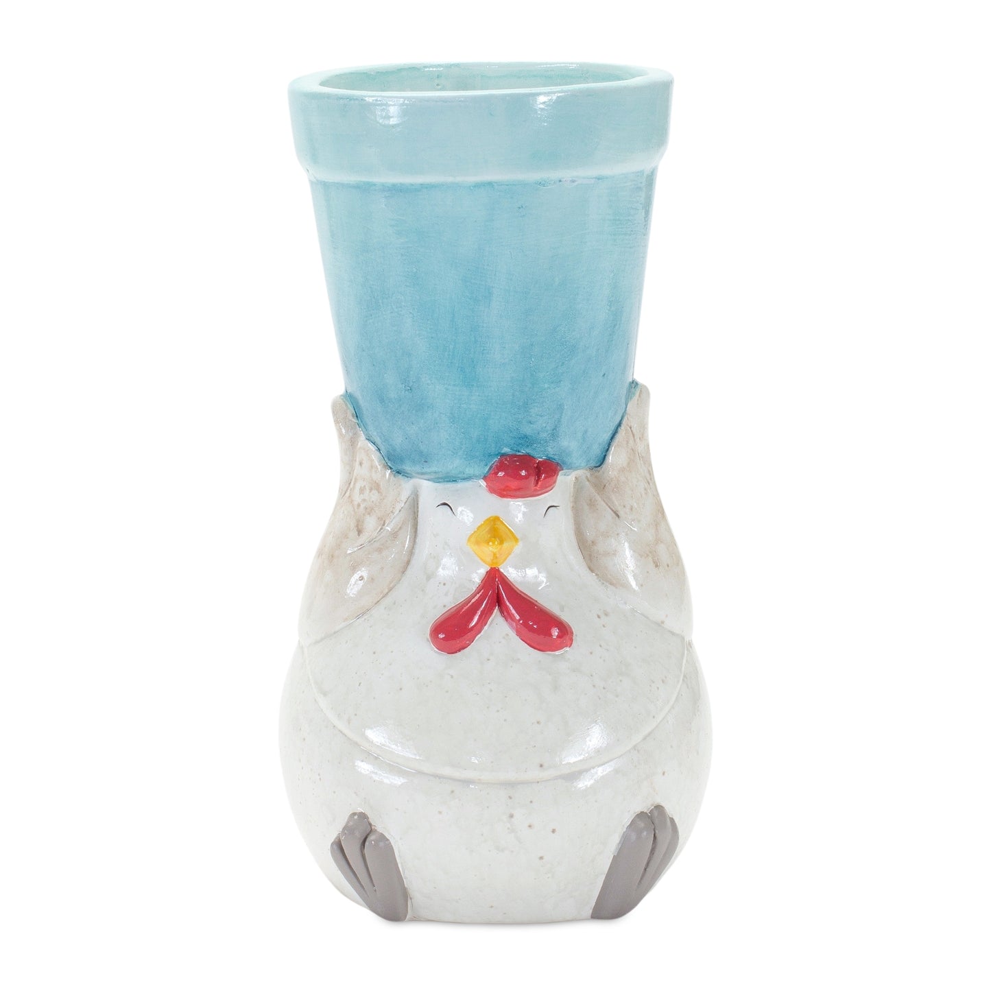 Whimsical Terra Cotta Chicken with Flower Pot (Set of 4)