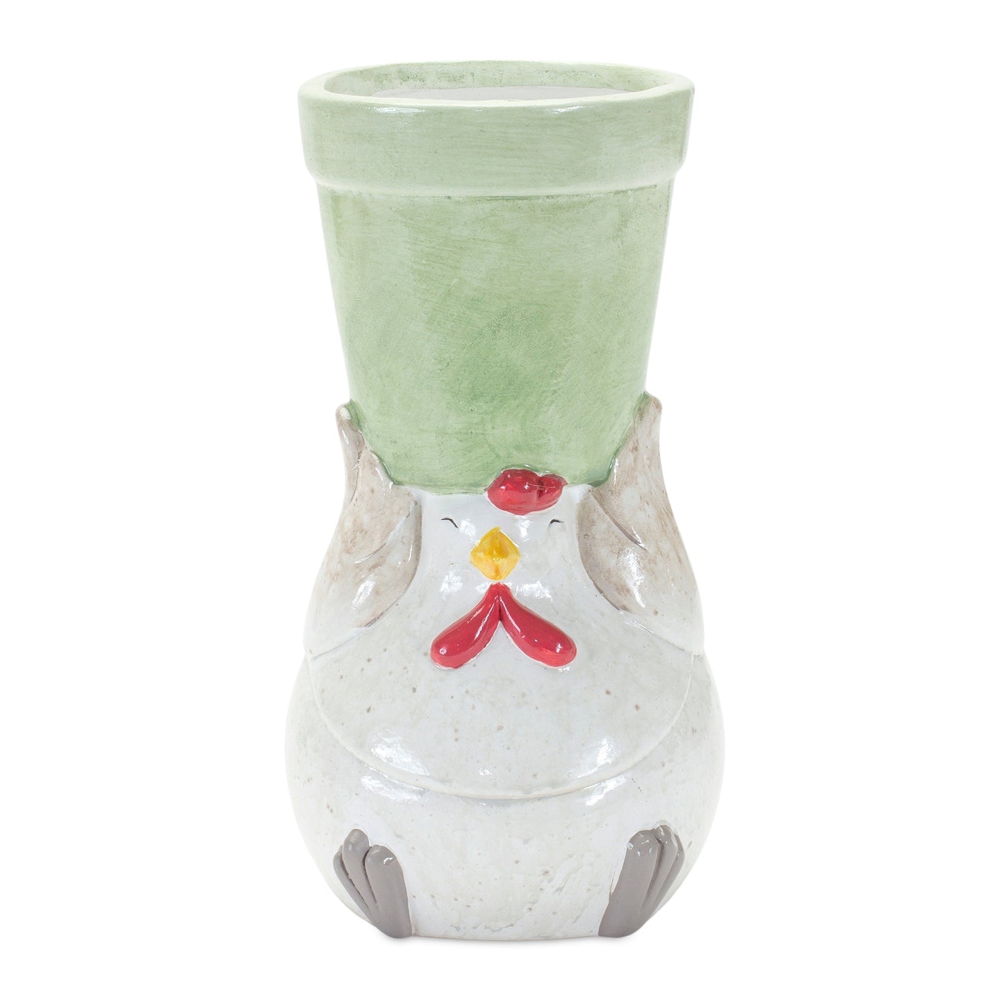 Whimsical Terra Cotta Chicken with Flower Pot (Set of 4)