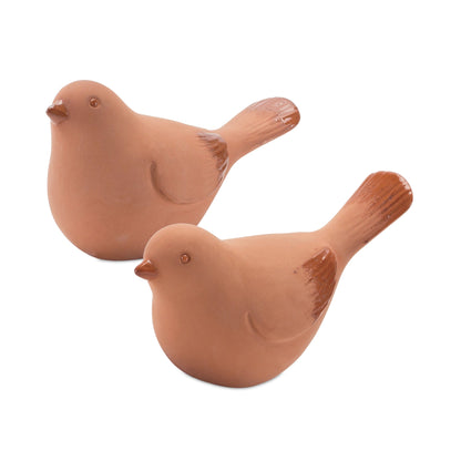 Terra Cotta Bird Figurine with Glazed Accents (Set of 2)