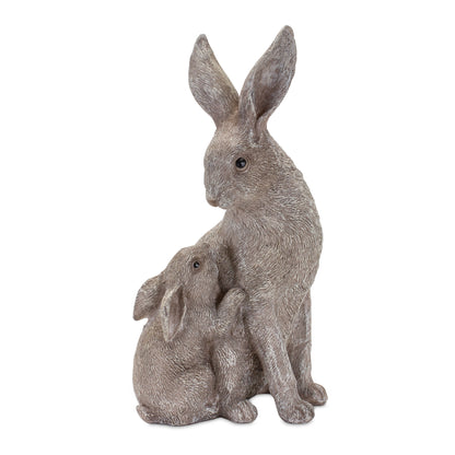 Stone Rabbit with Baby Bunny Figurine (Set of 2)