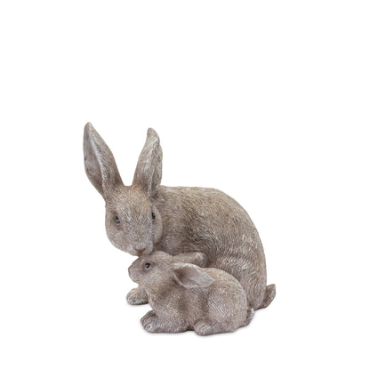 Stone Rabbit with Baby Bunny Figurine (Set of 2)