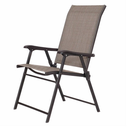 Set of 2 Outdoor Folding Patio Chairs in Brown with Black Metal Frame