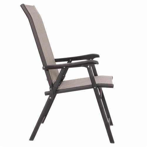 Set of 2 Outdoor Folding Patio Chairs in Brown with Black Metal Frame