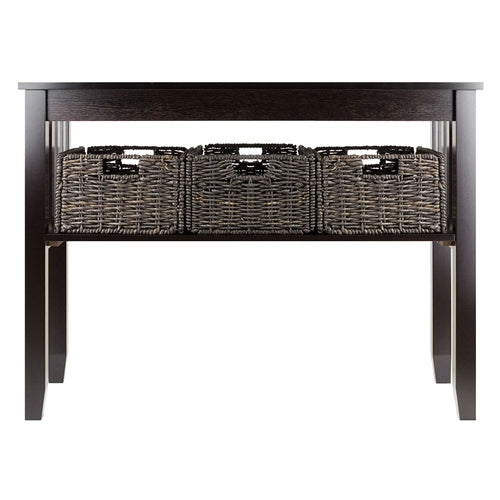 Espresso 2 Tier Entryway Hall Console Table with 3 Storage Baskets