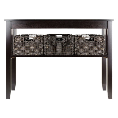 Espresso 2 Tier Entryway Hall Console Table with 3 Storage Baskets