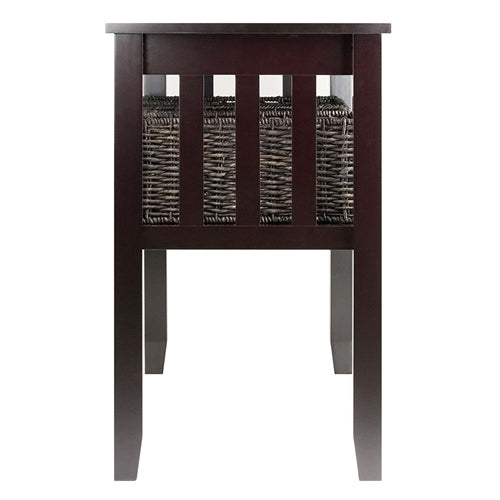 Espresso 2 Tier Entryway Hall Console Table with 3 Storage Baskets