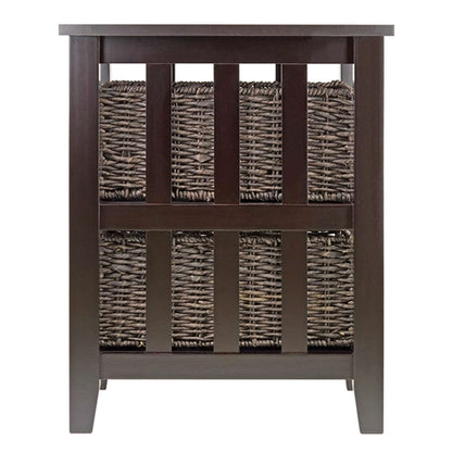 Espresso 3 Tier Bookcase Shelf Accent Table with 2 Small Storage Baskets