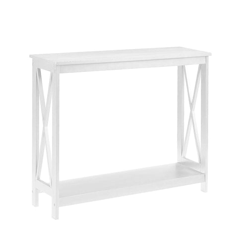 White Wood Console Sofa Table with Bottom Storage Shelf