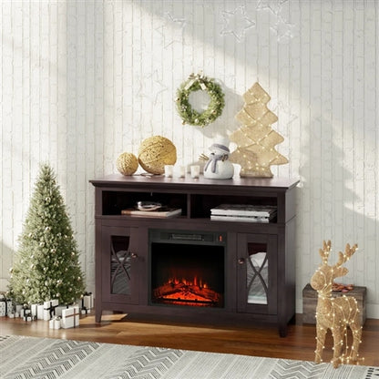 Espresso Electric Fireplace Mantel TV Stand w/ Adjustable Shelves 2 Storage Cabinets