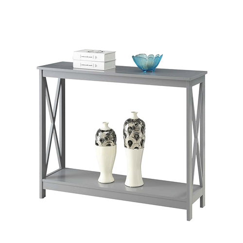 Grey Wood Console Sofa Table with Bottom Storage Shelf