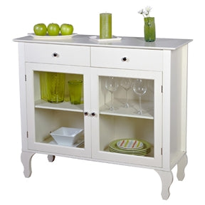 Antique White Sideboard Buffet Console Table with Glass Doors