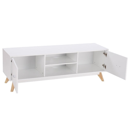 Modern Mid Century Style White TV Stand with Wood Legs