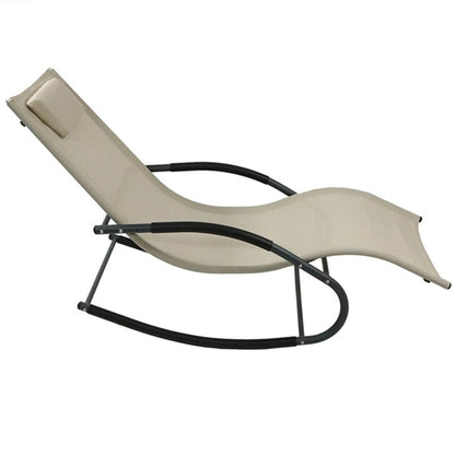 Modern Beige Rocking Chaise Lounger Patio Lounge Chair with Pillow