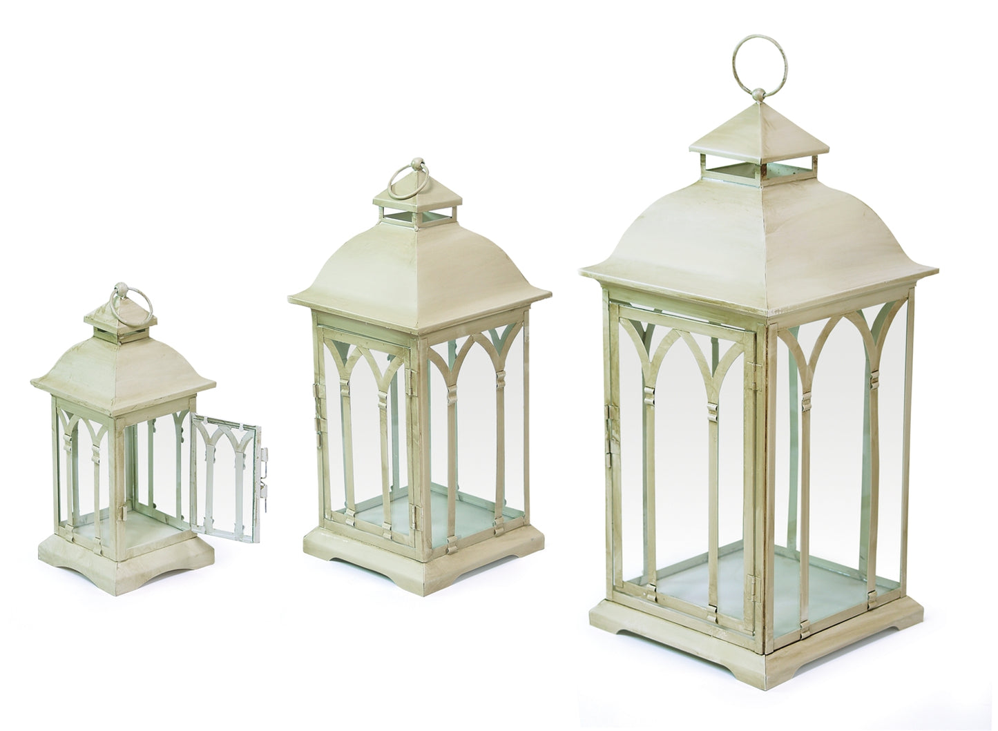 Ivory Metal Lantern with Arched Panes (Set of 3)