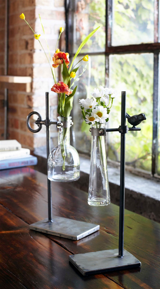 Hanging Bud Vase with Metal Stand (Set of 2)