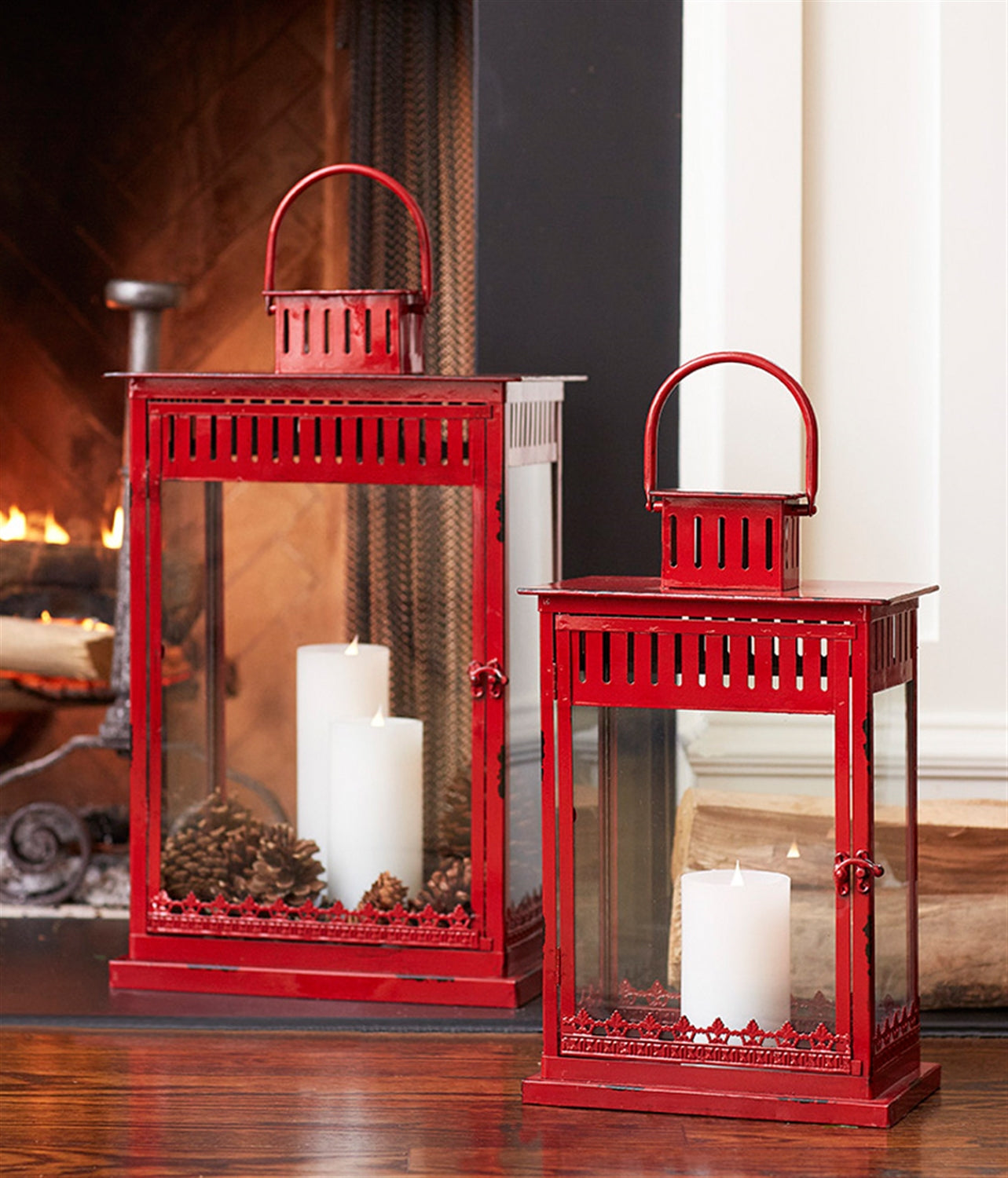 Bright Red Metal Lantern (Set of 2)