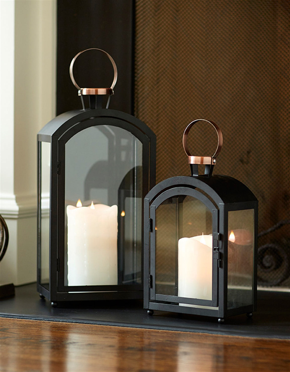 Modern Metal Lantern with Gold Accent (Set of 3)