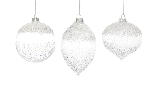 White Beaded Glass Ornament (Set of 6)