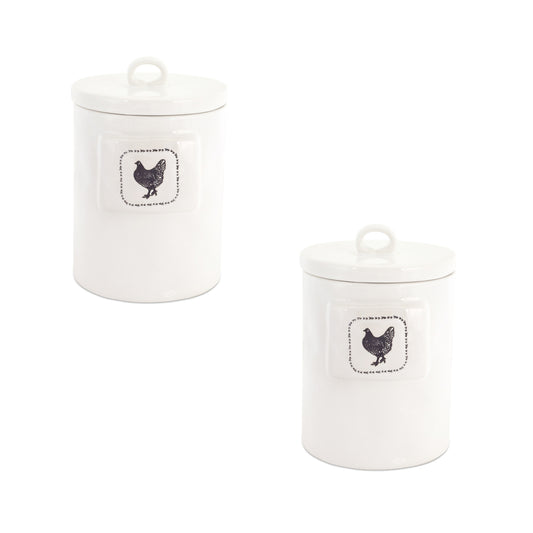 Stoneware Farmhouse Chicken Canister with Lid (Set of 2)