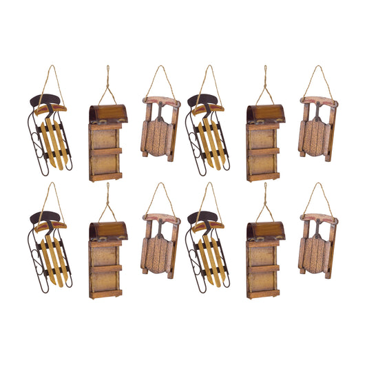 Vintage Wood Sled Tree Ornament (Set of 12)