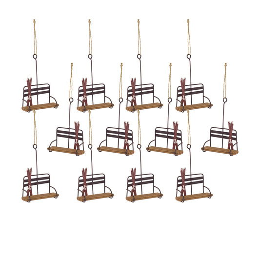 Vintage Wood and Metal Ski Chair Lift Ornament (Set of 12)