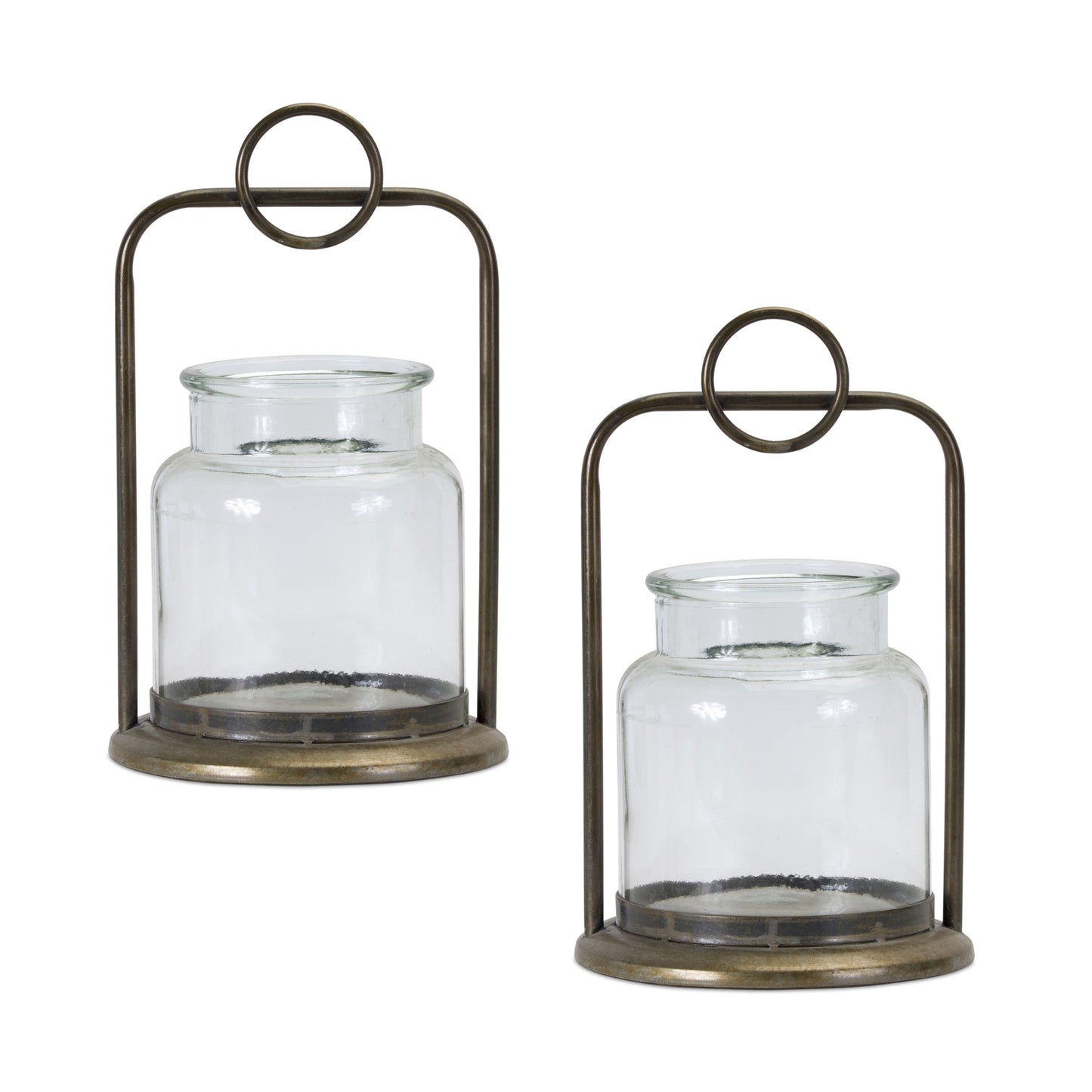 Antique Metal Candle Holder with Glass Jar (Set of 2)