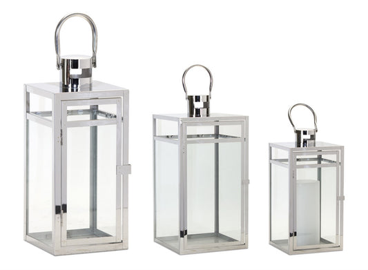 Modern Stainless Steel Metal Lantern (Set of 3)