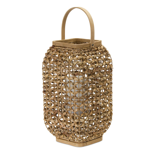 Woven Wicker Lantern with Glass Insert 16"H