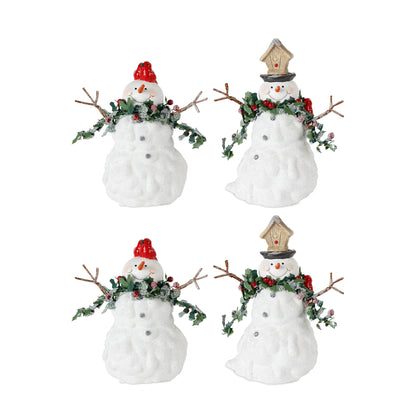 Terra Cotta Melted Snowman Family with Bird and Pine Accents (Set of 2)