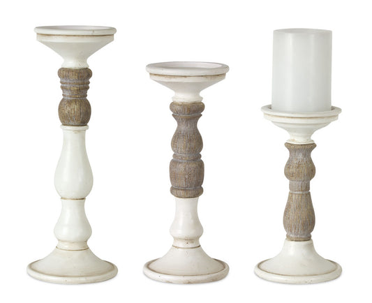 Ivory Candle Holder with Wood Accent (Set of 3)