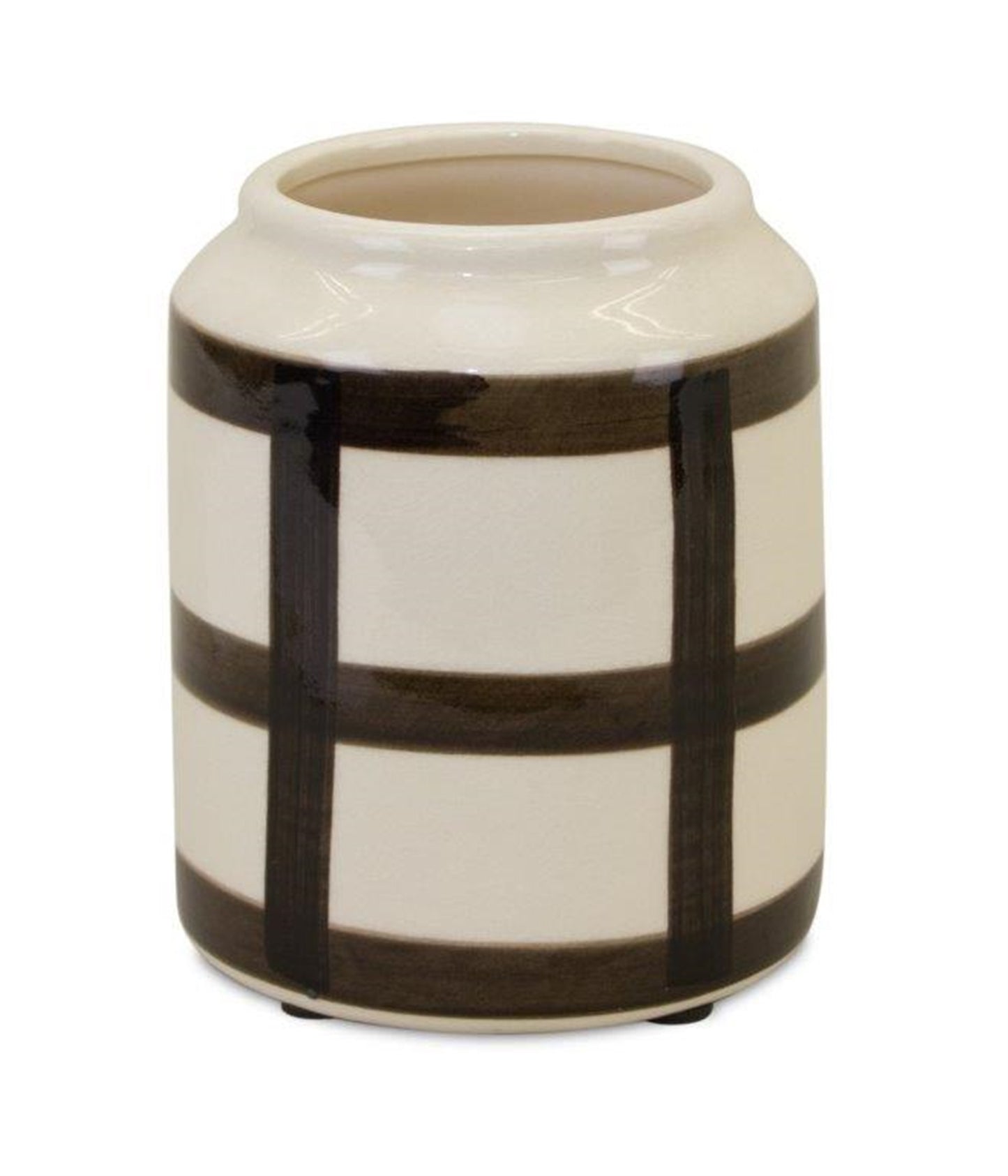 Ivory and Black Terra Cotta Vase 6"H