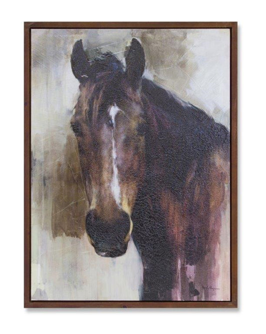 Wood Framed Horse Canvas Painting 31.5"H